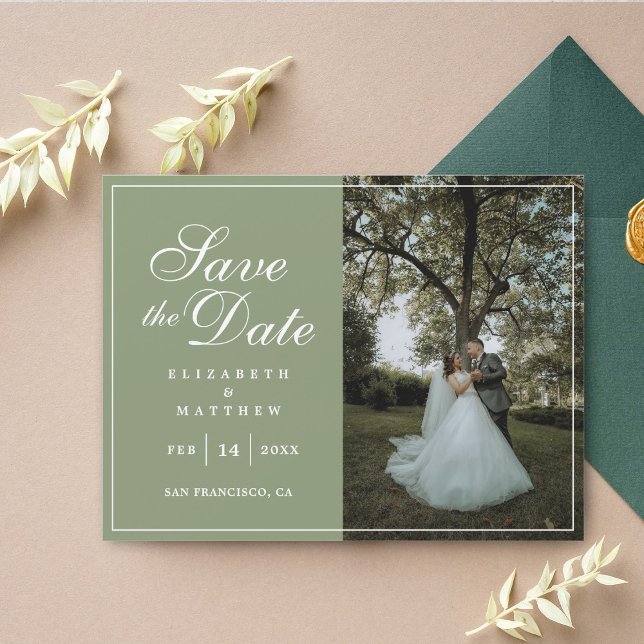 Modern Sage Green Photo Wedding Save The Date (Creator Uploaded)