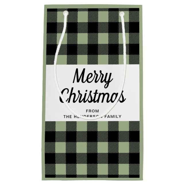 Modern Sage Green Plaid Christmas Small Gift Bag (Front)