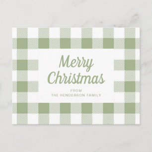 Modern Sage Green Plaid Merry Christmas Postcard