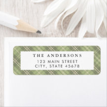Modern Sage Green Plaid Return Address