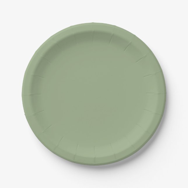 Modern Sage Green Plain Solid Colour Paper Plate (Front)