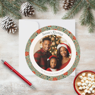 Modern Sage Green Poinsettia Christmas Photo Card