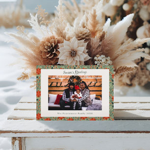 Modern Sage Green Poinsettia Photo Christmas Holiday Card