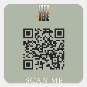 Modern Sage Green QR Code Business Logo Square Sticker