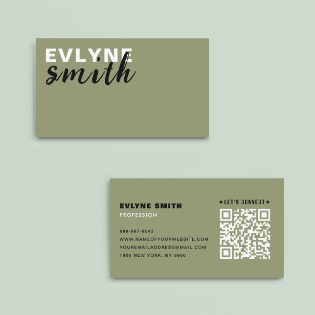 Modern Sage Green QR CODE Digital Contact Business Card (Creator Uploaded)