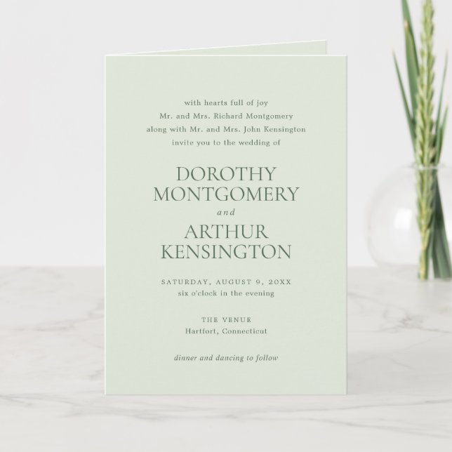 Modern Sage Green QR Code Elegant Wedding Invitation (Front)