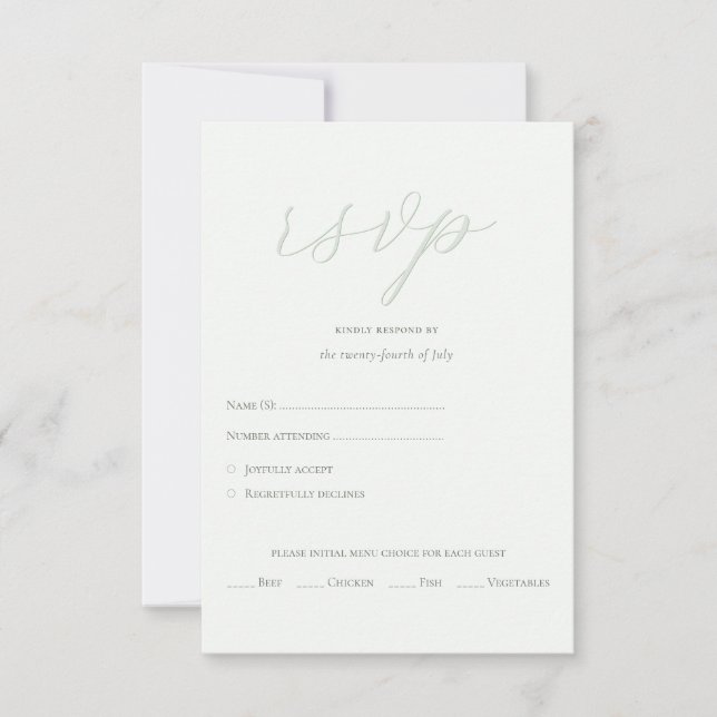 Modern Sage Green QR Code Initials Wedding RSVP Card (Front)