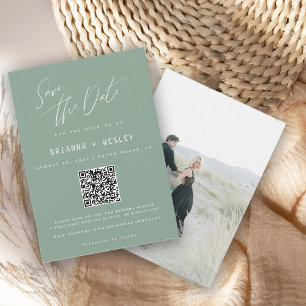 Modern Sage Green QR Code Photo Save The Date