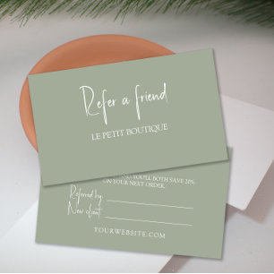 Modern Sage Green Refer a Friend  Card
