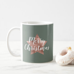 Modern Sage Green Rose Gold Star Christmas Coffee Mug