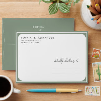 Modern Sage Green Rounded Frame Wedding Envelope