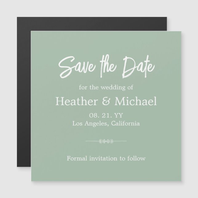 Modern Sage Green Save The Date Wedding Magnetic Invitation (Front/Back)