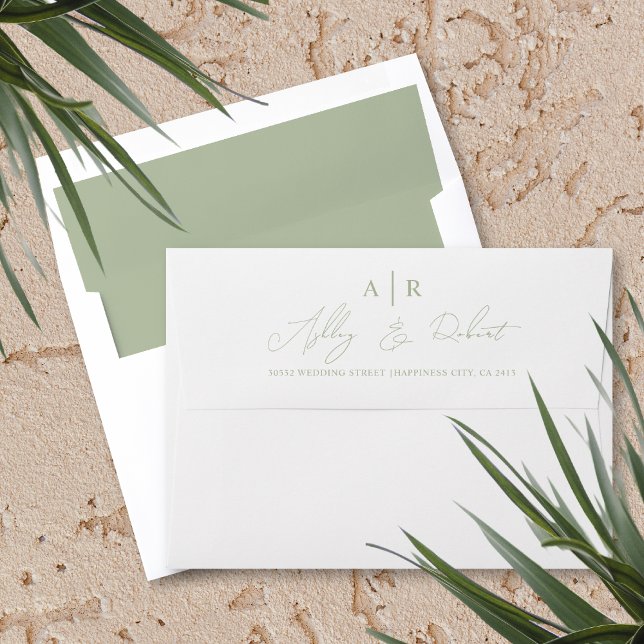 Modern sage green script calligraphy wedding envelope (Creator Uploaded)