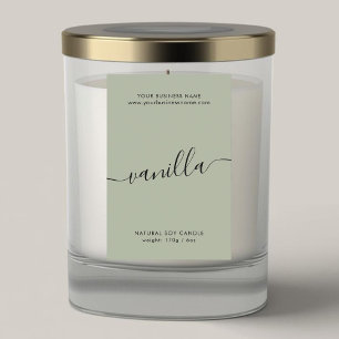 Modern sage green script candle product label
