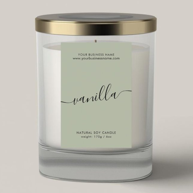 Modern sage green script candle product label (Creator Uploaded)