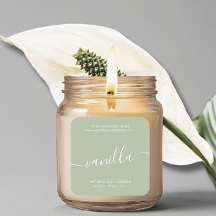 Modern sage green script candle product label