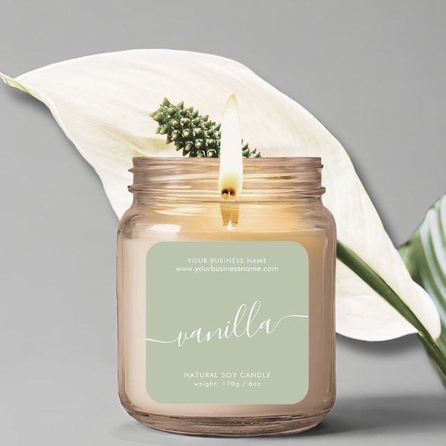 Modern sage green script candle product label (Creator Uploaded)