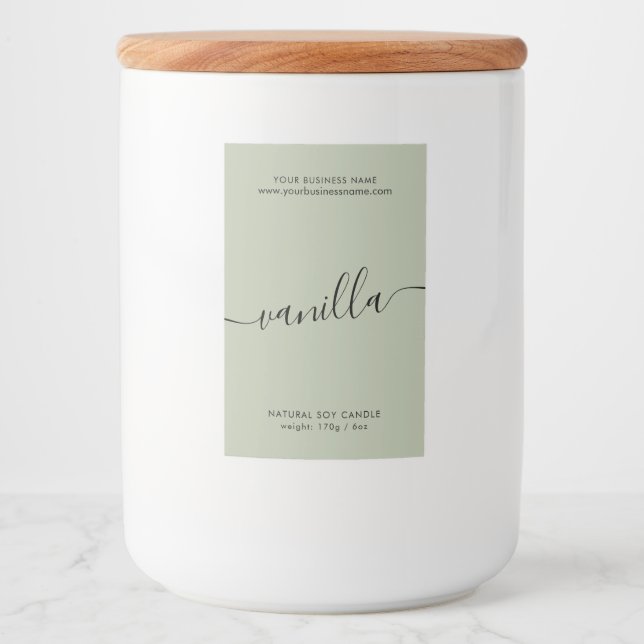 Modern sage green script candle product label (Front)