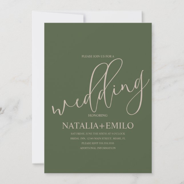 Modern Sage Green Script Cream Minimal Wedding Invitation (Front)