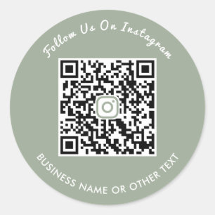 Modern Sage Green Script Instagram QR Code Classic Round Sticker