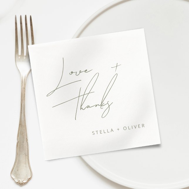 Modern Sage Green Script Love Thanks Paper Napkin (Modern Sage Green Script Love Thanks Paper Napkins)