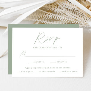 Modern Sage Green Script Meal Choice Wedding RSVP Card
