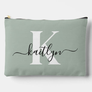 Modern Sage Green Script Monogram Accessory Pouch