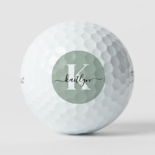 Modern Sage Green Script Monogram Golf Balls