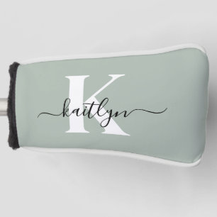 Modern Sage Green Script Monogram Golf Head Cover