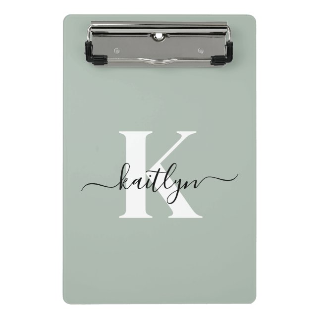 Modern Sage Green Script Monogram Mini Clipboard (Front)