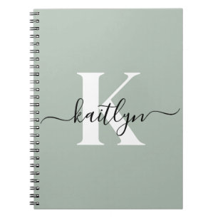 Modern Sage Green Script Monogram Notebook