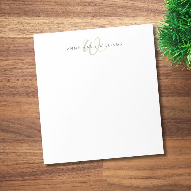Modern Sage Green Script Monogram Notepad (Creator Uploaded)