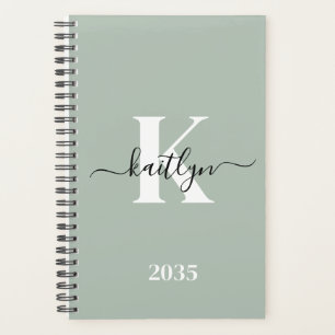 Modern Sage Green Script Monogram Planner