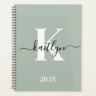 Modern Sage Green Script Monogram Planner