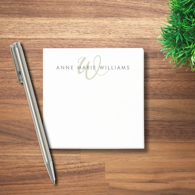 Modern Sage Green Script Monogram Post-it Notes (Creator Uploaded)