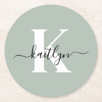 Modern Sage Green Script Monogram