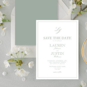 Modern Sage Green Script Monogram Save the Date Invitation