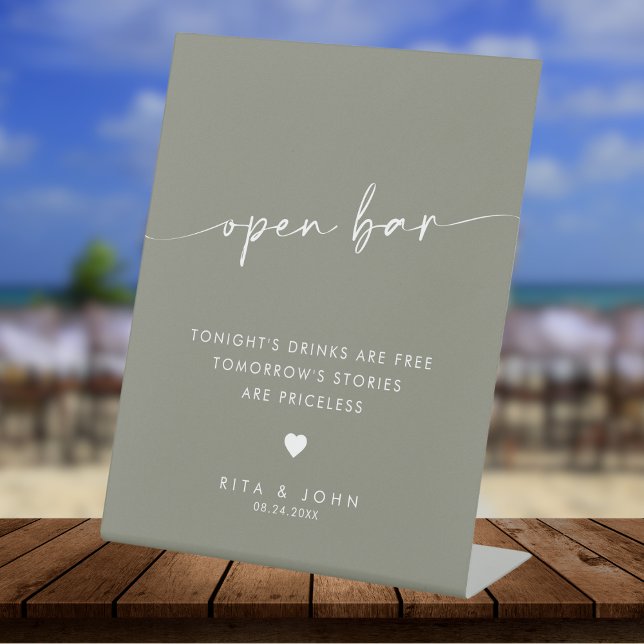Modern Sage Green Script Open Bar Wedding Sign (Creator Uploaded)