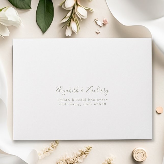 Modern Sage Green Script Wedding RSVP Return Envelope (Creator Uploaded)