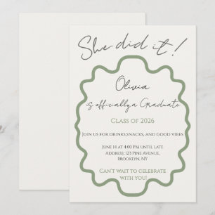 Modern Sage Green She Did It Graduation Party  Invitation
