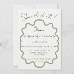 Modern Sage Green She Did It Graduation Party  Invitation