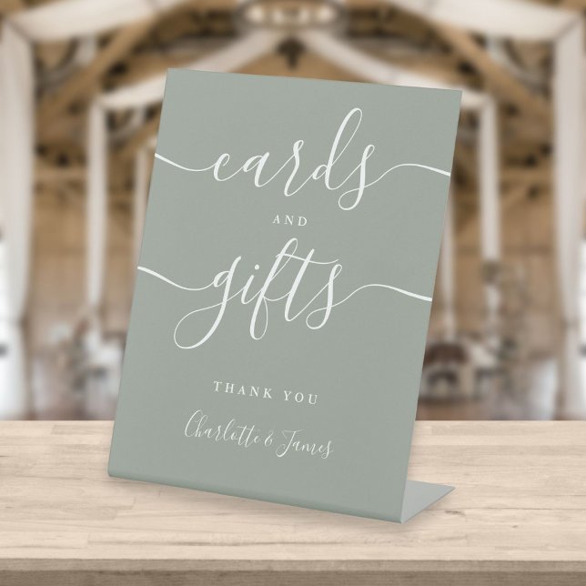 Modern Sage Green Signature Script Cards And Gifts Pedestal Sign (Creator Uploaded)