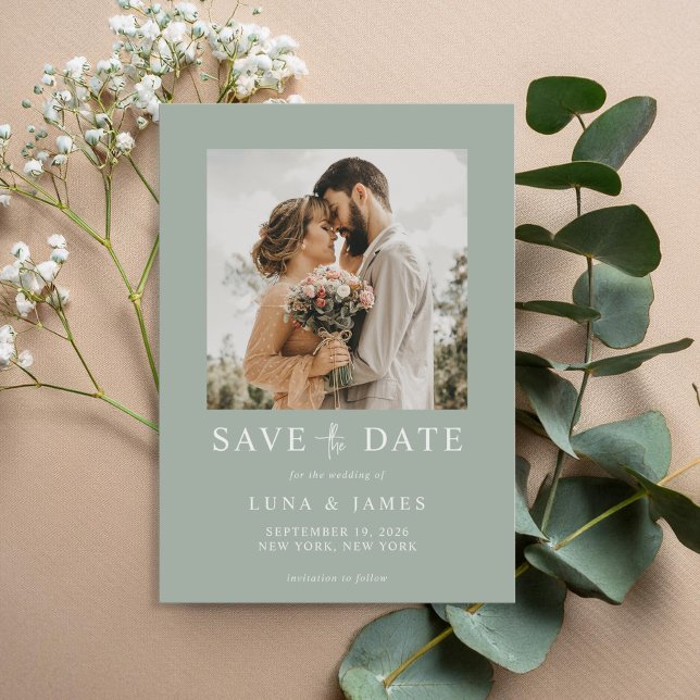 Modern Sage Green Simple Photo Wedding Save The Date (Creator Uploaded)