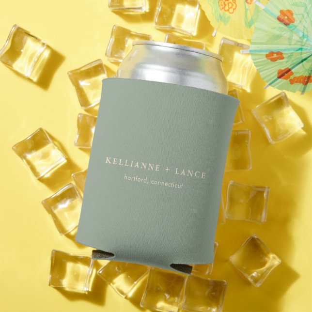 Modern Sage Green Simple Wedding Can Cooler (In Situ Summer)