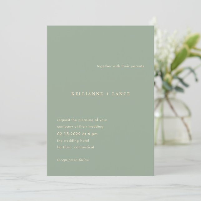 Modern Sage Green Simple Wedding Invitation (Standing Front)