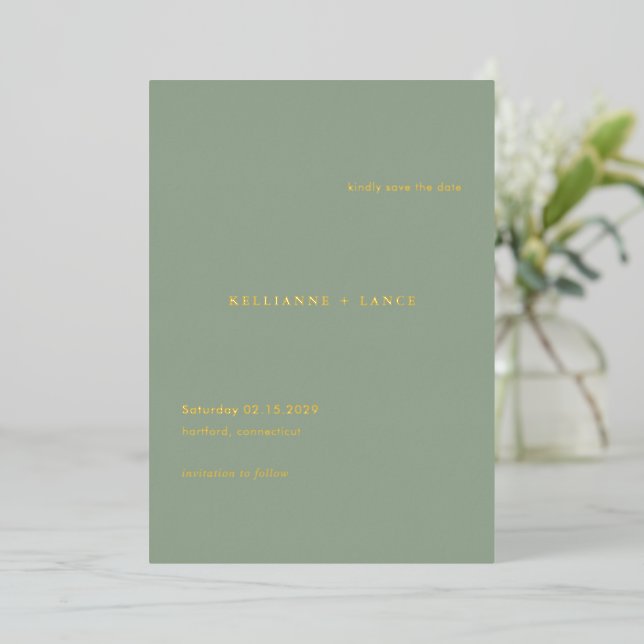 Modern Sage Green Simple Wedding Save the Date (Standing Front)