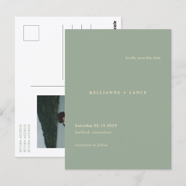 Modern Sage Green Simple Wedding Save the Date Postcard (Front/Back)