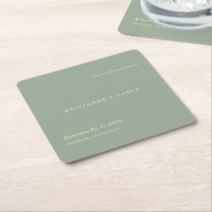 Modern Sage Green Simple Wedding Square Paper Coaster
