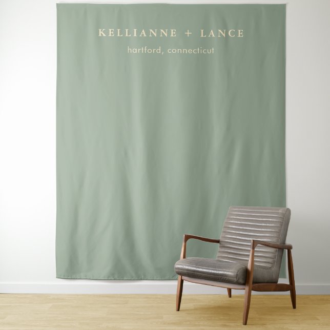 Modern Sage Green Simple Wedding Tapestry (In Situ)