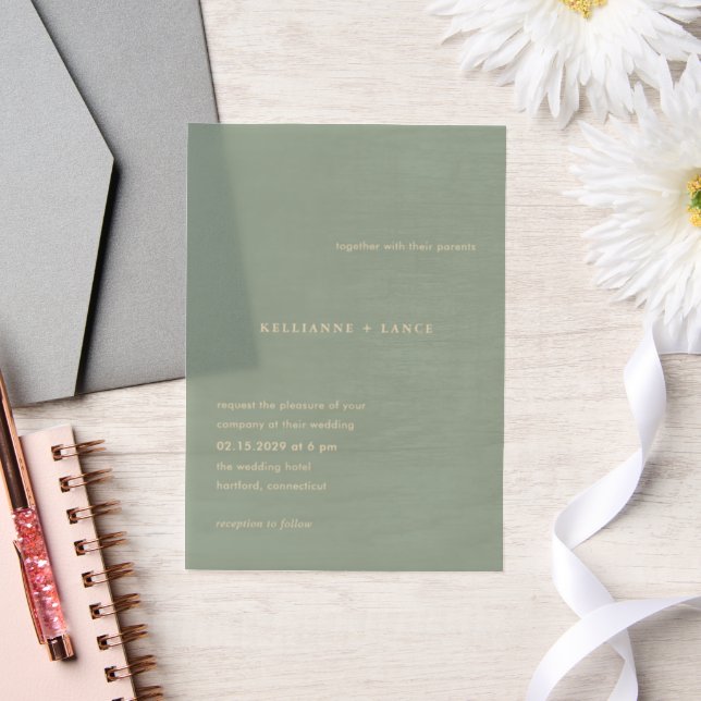 Modern Sage Green Simple Wedding Vellum Invitations (Wedding)
